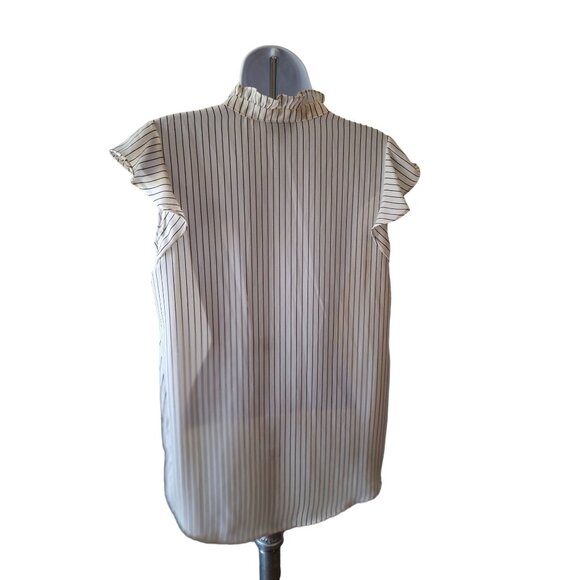 Who What Wear Women Blouse M Black White Stripe Sleeveless Ruffle VNeck Corpcore - Picture 2 of 6